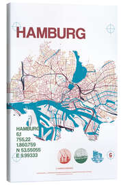 Leinwandbild  Hamburg Karte Stadtmotiv - campus graphics