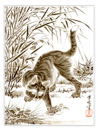 Poster  Katze fängt einen Frosch - Kawanabe Kyosai