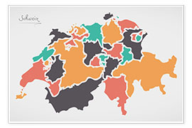 Poster Schweiz Landkarte modern abstrakt mit runden Formen