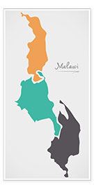 Poster Malawi Landkarte modern abstrakt mit runden Formen