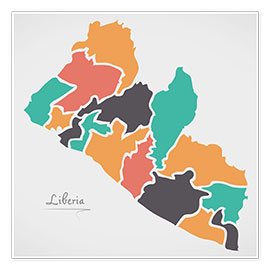 Poster  Liberia Landkarte modern abstrakt mit runden Formen - Ingo Menhard