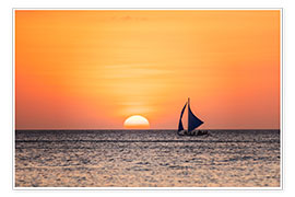 Poster Segelboot im Sonnenuntergang