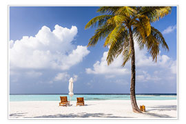 Poster  Strand mit Stühlen und Regenschirm, Malediven - Matteo Colombo