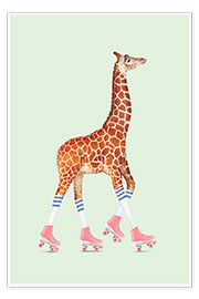 Poster Giraffe mit Rollschuhen