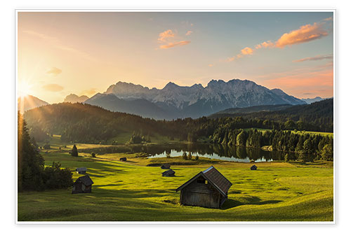 Poster Sonnenaufgang im Karwendel am Geroldsee