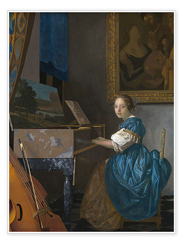 Poster Junge Frau sitzt an einem Cembalo