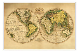 Poster Karte der Welt um 1780