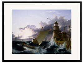 Gerahmter Kunstdruck  Boot am Leuchtturm, eine Böe tritt auf - Francis Danby
